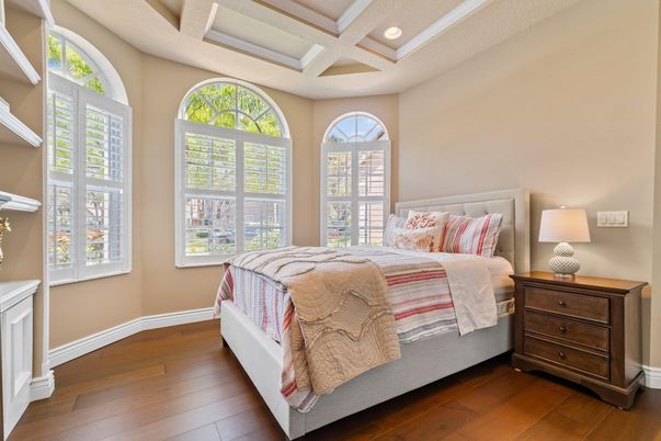 Bedroom, Interior, Recessed Lighting, Wood Texture Flooring
