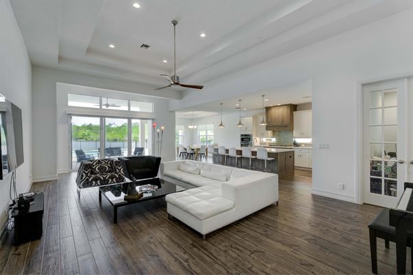 Dining room, Interior, Kitchen, Living room, Pendant Lights, Recessed Lighting, Wood Texture Flooring