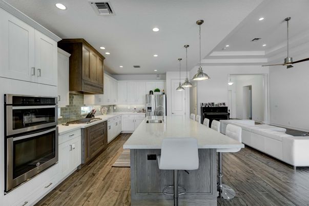 Interior, Kitchen, Living room, Pendant Lights, Recessed Lighting, Stainless Steel Appliances, Wood Texture Flooring