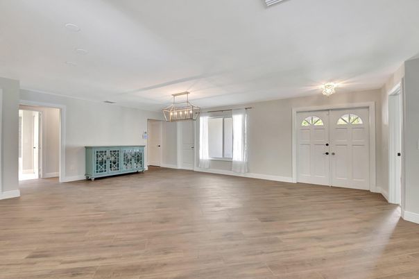 Chandelier, Empty room, Interior, Wood Texture Flooring