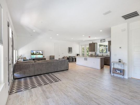 Interior, Kitchen, Living room, Recessed Lighting, Wood Texture Flooring