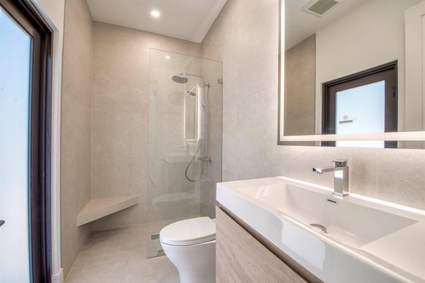 Bathroom, Glass Shower, Interior, Recessed Lighting