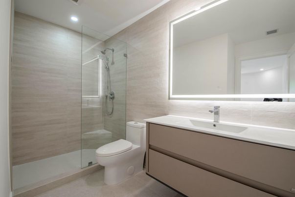 Bathroom, Glass Shower, Interior, Recessed Lighting