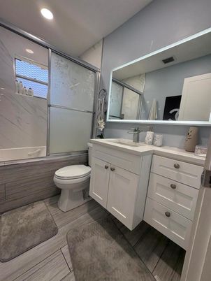 Bathroom, Glass Shower, Interior, Recessed Lighting