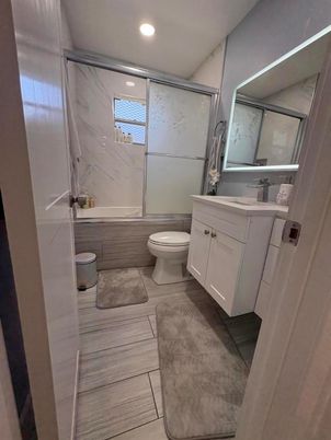 Bathroom, Glass Shower, Interior, Marble Walls, Recessed Lighting