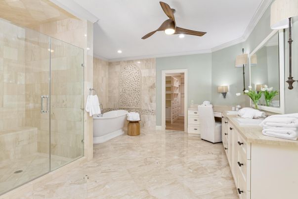Bathroom, Glass Shower, Interior, Recessed Lighting