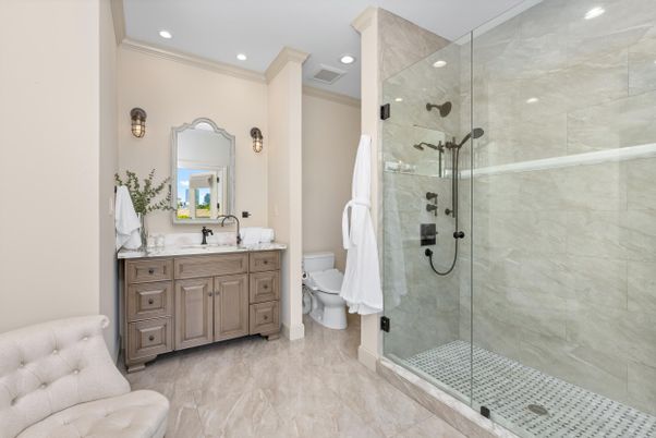 Bathroom, Glass Shower, Interior, Recessed Lighting