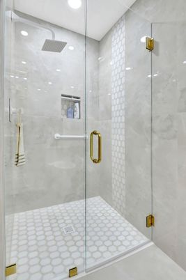 Bathroom, Glass Shower, Interior, Recessed Lighting