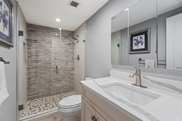 Bathroom, Glass Shower, Interior, Recessed Lighting