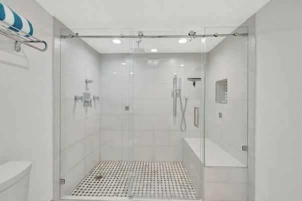 Bathroom, Glass Shower, Interior, Recessed Lighting