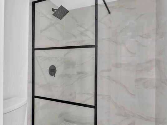 Bathroom, Glass Shower, Interior, Marble Walls