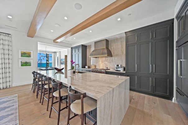 Interior, Kitchen, Recessed Lighting, Stainless Steel Appliances, Wooden Beams, Wood Texture Flooring