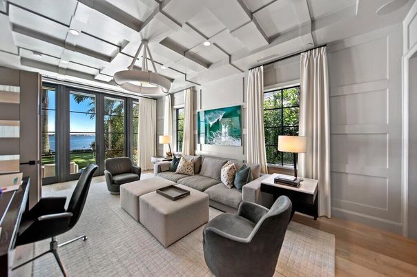 Home Office, Interior, Living room, Recessed Lighting, Water, Wood Texture Flooring
