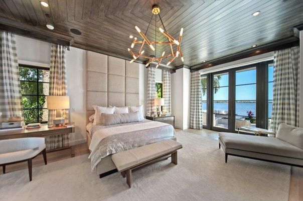 Bedroom, Interior, Pendant Lights, Recessed Lighting, Water, Wooden Ceilings