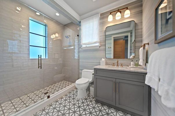 Bathroom, Glass Shower, Interior, Recessed Lighting