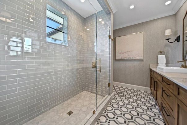 Bathroom, Glass Shower, Interior, Recessed Lighting