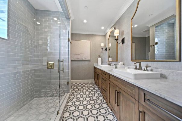 Bathroom, Dual Sink Vanities, Glass Shower, Interior, Recessed Lighting