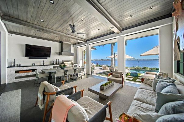 Dining room, Interior, Living room, Recessed Lighting, Water, Wooden Ceilings