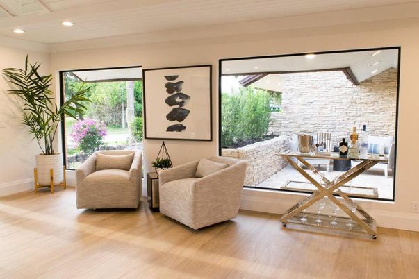 Home Office, Interior, Recessed Lighting, Stone Walls, Wood Texture Flooring