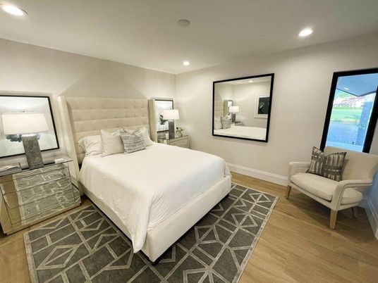 Bedroom, Interior, Recessed Lighting, Wood Texture Flooring