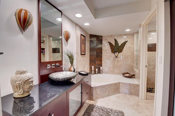 Bathroom, Dual Sink Vanities, Glass Shower, Interior, Recessed Lighting