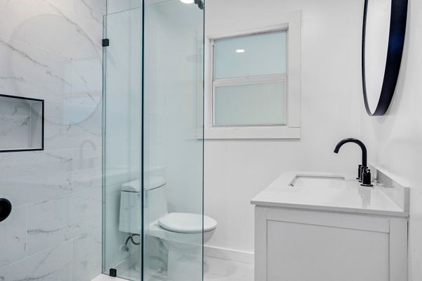 Bathroom, Glass Shower, Interior, Marble Walls