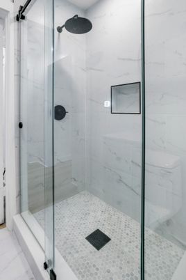 Bathroom, Glass Shower, Interior, Marble Walls