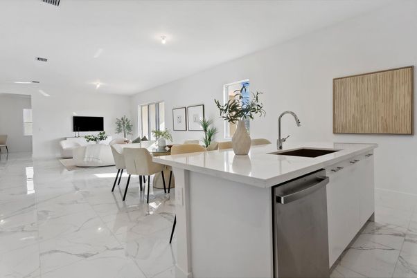 Dining room, Interior, Kitchen, Living room, Marble, Recessed Lighting