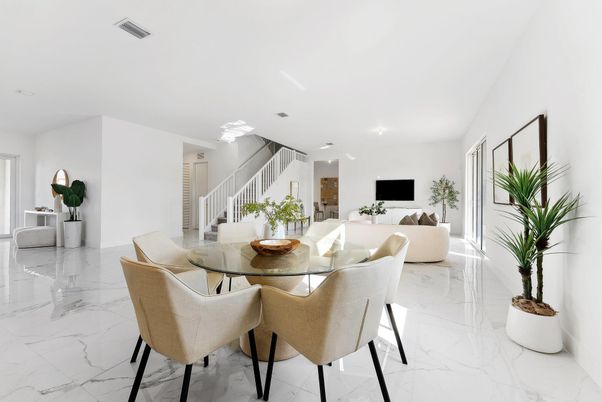 Dining room, Interior, Living room, Marble, Recessed Lighting