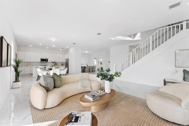 Dining room, Interior, Kitchen, Living room, Marble, Recessed Lighting, Stainless Steel Appliances