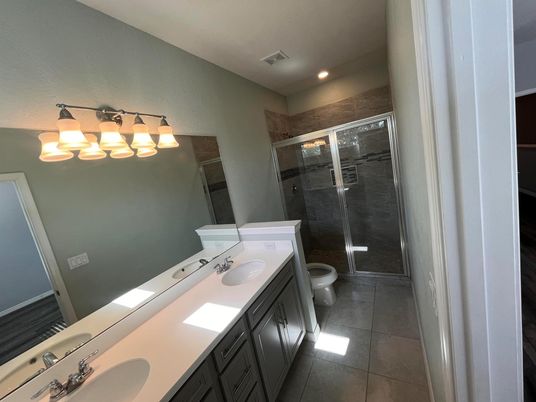Bathroom, Dual Sink Vanities, Glass Shower, Interior, Recessed Lighting