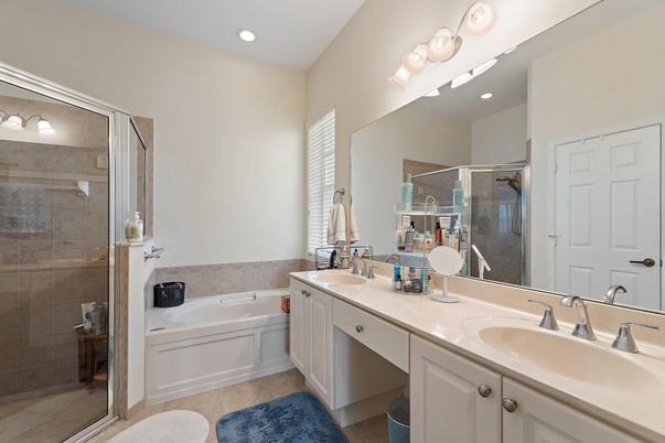 Bathroom, Dual Sink Vanities, Glass Shower, Interior, Recessed Lighting