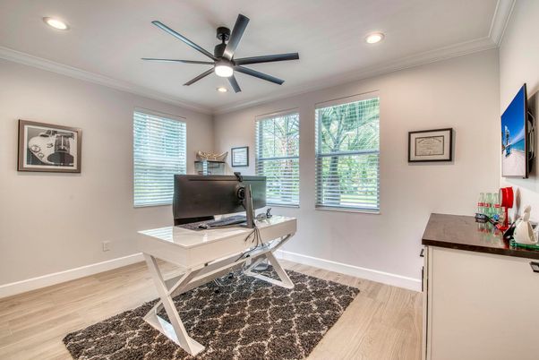 Home Office, Interior, Recessed Lighting, Wood Texture Flooring