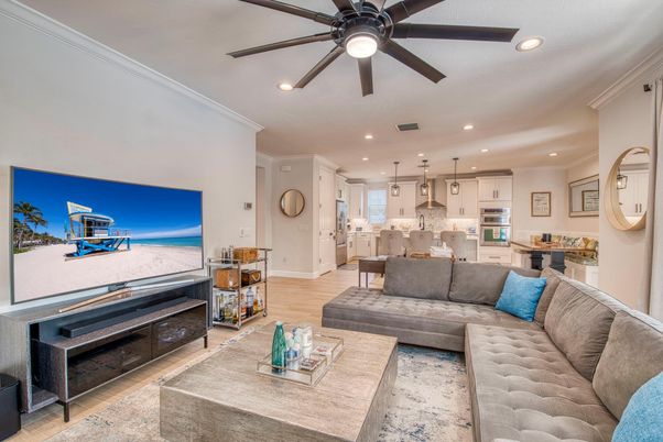 Interior, Kitchen, Living room, Pendant Lights, Recessed Lighting, Stainless Steel Appliances, Wood Texture Flooring