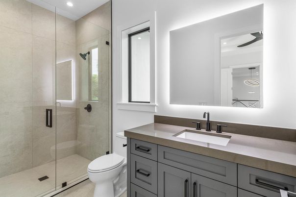 Bathroom, Glass Shower, Interior, Recessed Lighting