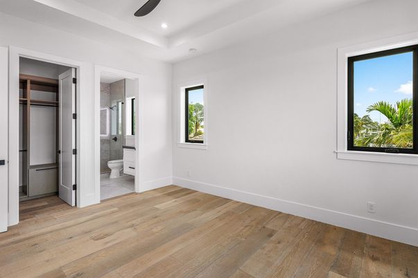 Bathroom, Empty room, Interior, Recessed Lighting, Wood Texture Flooring