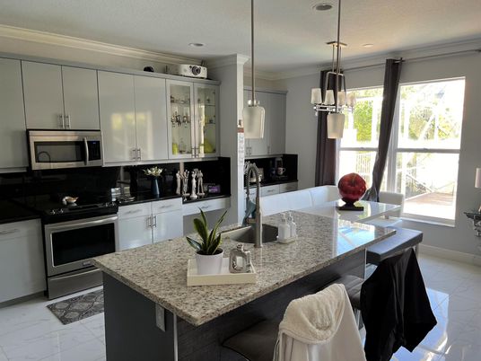 Interior, Kitchen, Marble, Pendant Lights, Recessed Lighting, Stainless Steel Appliances