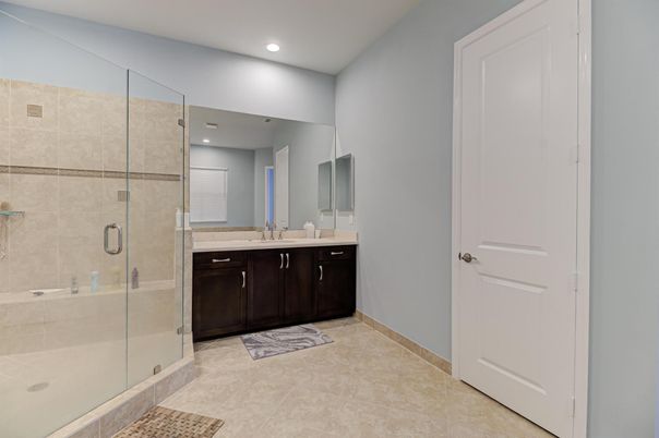 Bathroom, Dual Sink Vanities, Glass Shower, Interior, Recessed Lighting