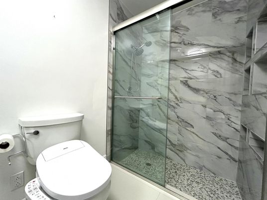 Bathroom, Glass Shower, Interior, Marble Walls