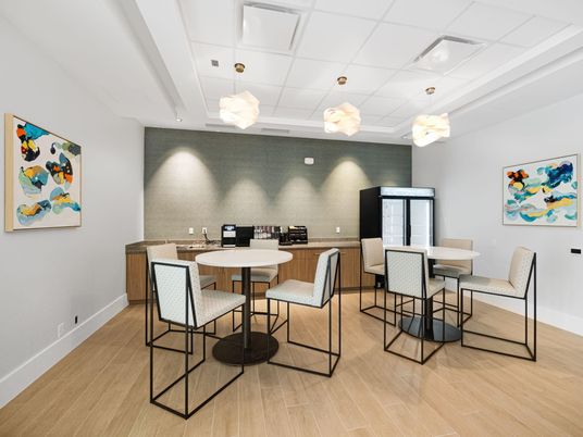 Dining room, Interior, Pendant Lights, Recessed Lighting, Wood Texture Flooring