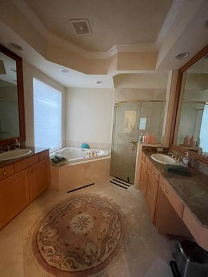 Bathroom, Dual Sink Vanities, Glass Shower, Interior, Recessed Lighting, Tile Countertops