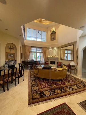 Dining room, Fireplace, Interior, Living room, Recessed Lighting