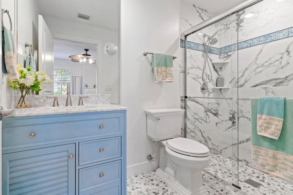 Bathroom, Glass Shower, Interior, Marble Walls