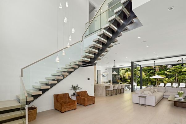 Interior, Kitchen, Living room, Pendant Lights, Recessed Lighting, Wood Texture Flooring
