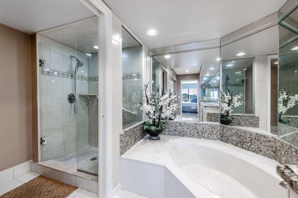 Bathroom, Glass Shower, Interior, Recessed Lighting