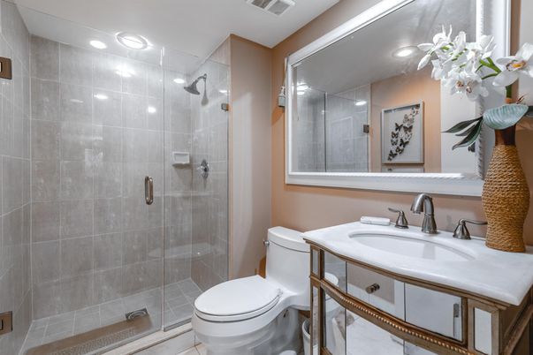 Bathroom, Glass Shower, Interior, Recessed Lighting