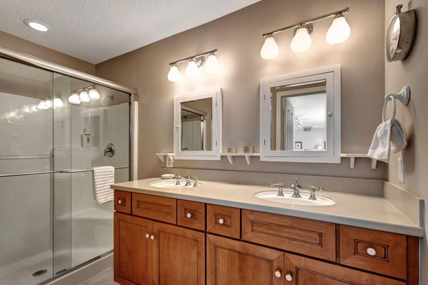 Bathroom, Dual Sink Vanities, Glass Shower, Interior, Recessed Lighting