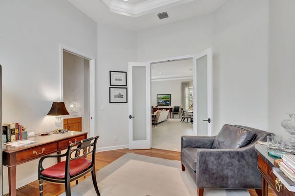 Home Office, Interior, Recessed Lighting, Wood Texture Flooring