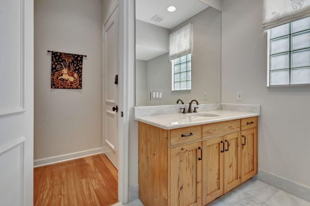 Bathroom, Interior, Recessed Lighting, Wood Texture Flooring