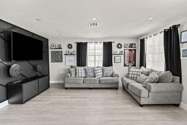 Interior, Living room, Recessed Lighting, Wood Texture Flooring